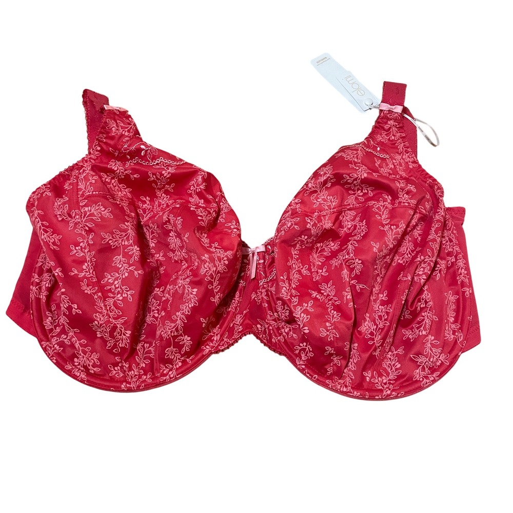 Elomi 36N Cate Bandless Underwire Bra Red Pink Leaf Embroidery EL4100 NWT